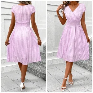 New Sheer Gingham Wrap Top Midi Dress Pink White