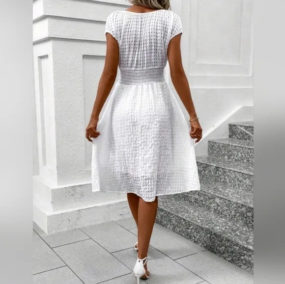 New Sheer Gingham Wrap Top Midi Dress White