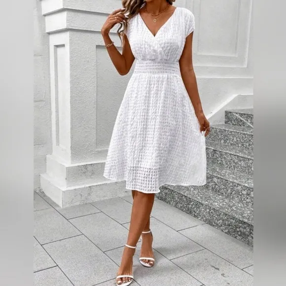 New Sheer Gingham Wrap Top Midi Dress White