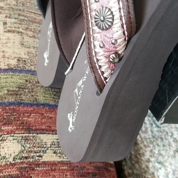 New Size 10 Montana West Western Wedge Sandals Flip Flops Pink Coffee
