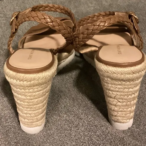 NEW Stuart Weitzman Mykonos Camel/Brown Leather Espadrille Wedge Sandals Size 10