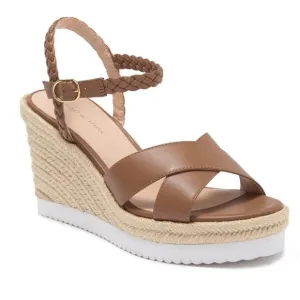 NEW Stuart Weitzman Mykonos Camel/Brown Leather Espadrille Wedge Sandals Size 10