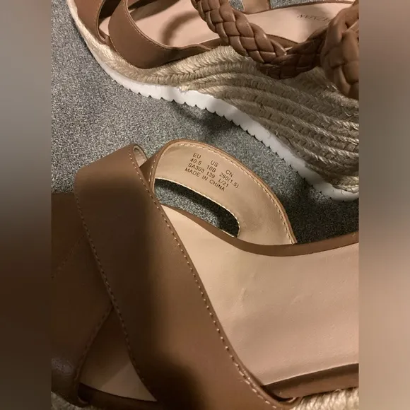 NEW Stuart Weitzman Mykonos Camel/Brown Leather Espadrille Wedge Sandals Size 10
