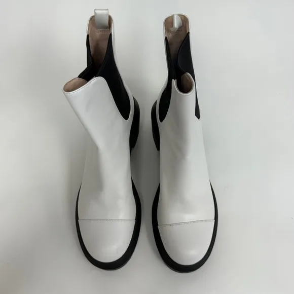 New Stuart Weitzman White Chelsea Ankle Boots Chunky Lug Sole Size 39 8.5 $650