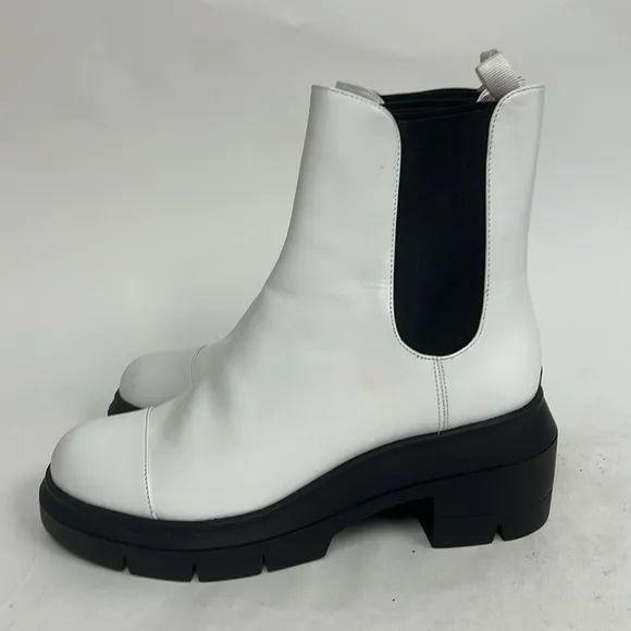 New Stuart Weitzman White Chelsea Ankle Boots Chunky Lug Sole Size 39 8.5 $650
