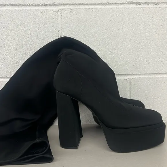 NEW SZ 38 Zara over the knee boots black 5” heeled boots tall platform stretch