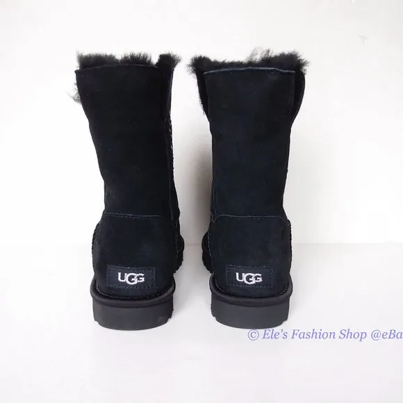 New UGG Classic Gem Sparkle Logo Suede Leather Short Boots BLACK US 7 AUTHENTIC
