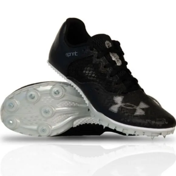 New UNDER ARMOUR Kick Sprint 4 Track racing running black white shoes M11.5/W13