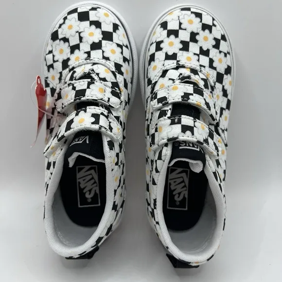 NEW VANS DOHENY Toddler Flower Daisy Checkerboard Shoes,  Size 9 Black Girls