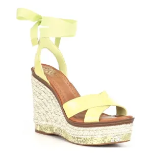 NEW Vince Camuto Pharrah Leather Ankle Tie Espadrille Platform Wedge Sandals