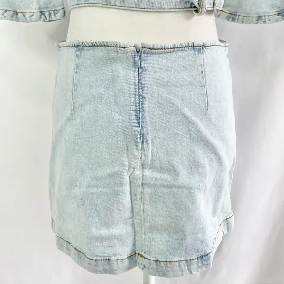 New We Wore What Matching Set Denim Cut Out Waist Mini Skirt &amp; Crop Top Size M