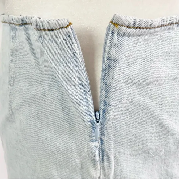 New We Wore What Matching Set Denim Cut Out Waist Mini Skirt &amp; Crop Top Size M