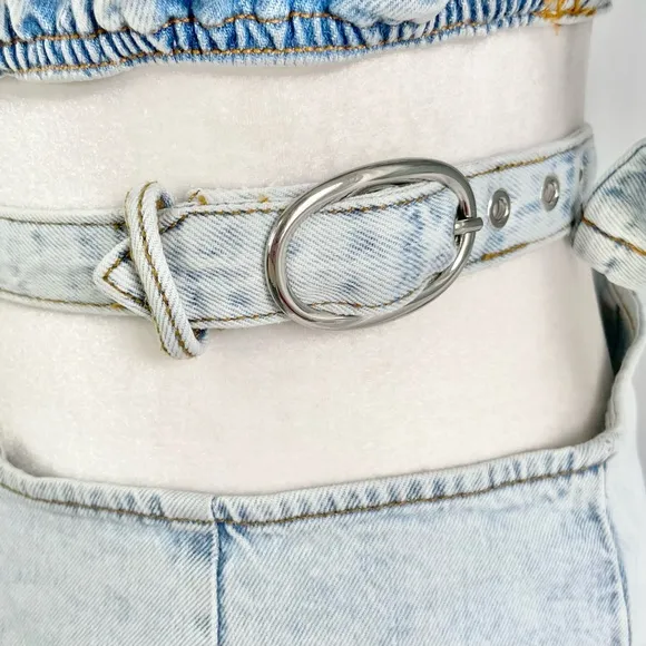 New We Wore What Matching Set Denim Cut Out Waist Mini Skirt &amp; Crop Top Size M