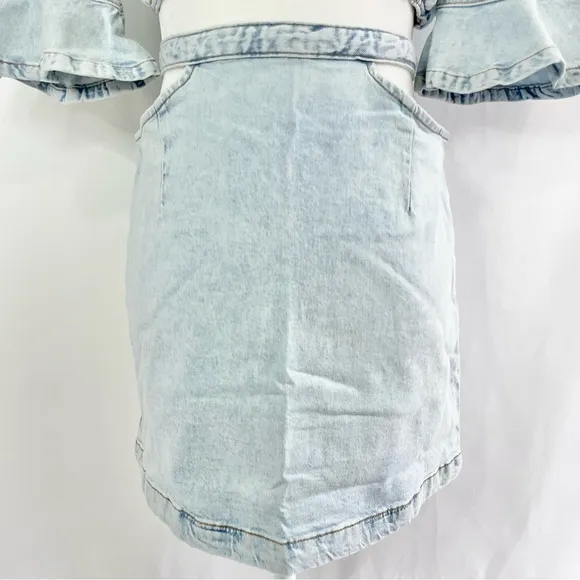 New We Wore What Matching Set Denim Cut Out Waist Mini Skirt &amp; Crop Top Size XS