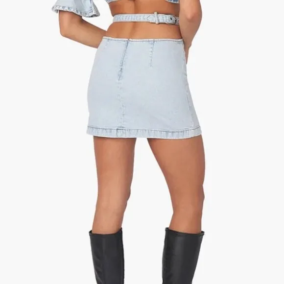 New We Wore What Matching Set Denim Cut Out Waist Mini Skirt &amp; Crop Top Size XS