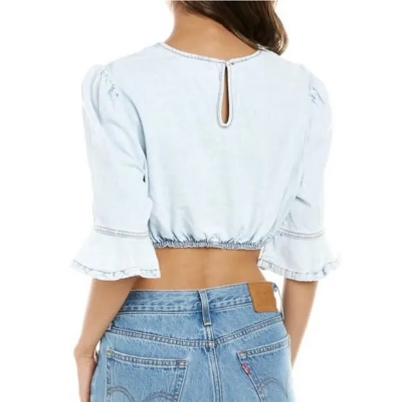 New We Wore What Matching Set Denim Cut Out Waist Mini Skirt &amp; Crop Top Size XS