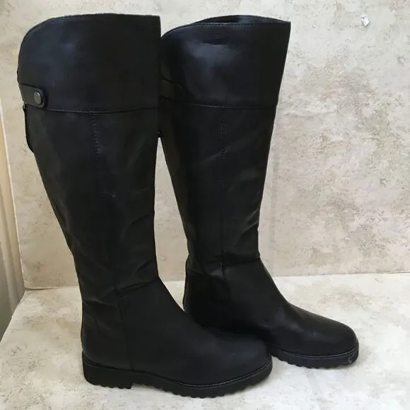 NEW WITHOUT TAGS FRANCO SARTO COSMINA TALL RIDING BOOTS IN BLACK LEATHER