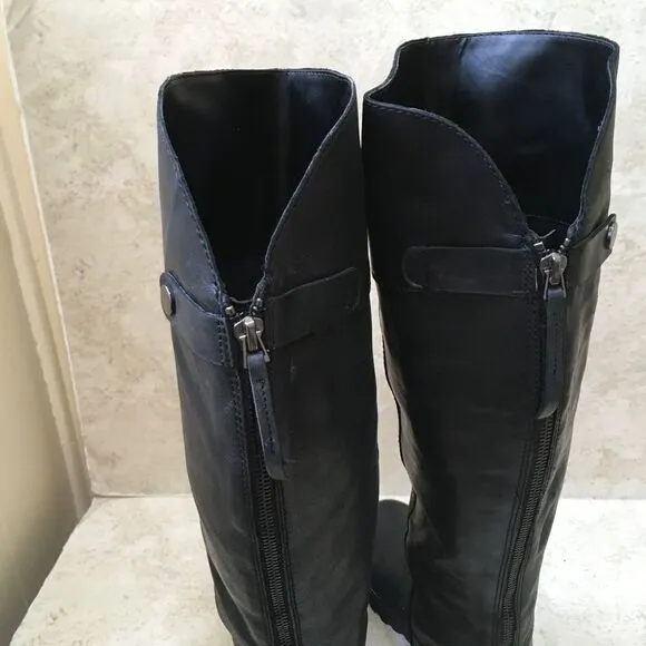 NEW WITHOUT TAGS FRANCO SARTO COSMINA TALL RIDING BOOTS IN BLACK LEATHER