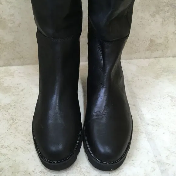 NEW WITHOUT TAGS FRANCO SARTO COSMINA TALL RIDING BOOTS IN BLACK LEATHER