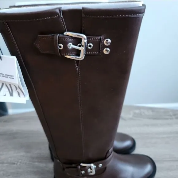 NEW ZARA TALL BAKER BOOTS BROWN COLOR SIZE 36 EU