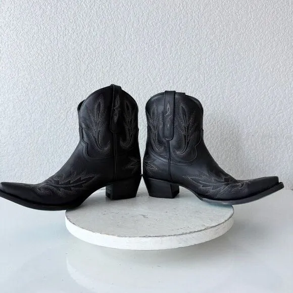 NEW Lane LEXINGTON Womens Cowboy Bootie 9.5 Black Leather Western Cowgirl Boots