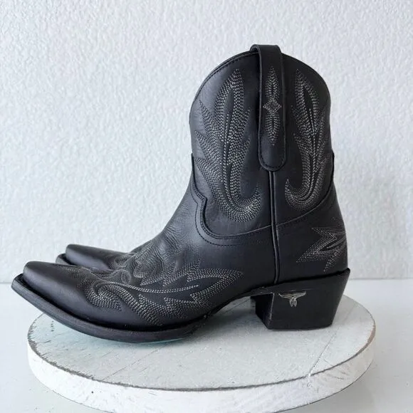 NEW Lane LEXINGTON Womens Cowboy Bootie 9.5 Black Leather Western Cowgirl Boots