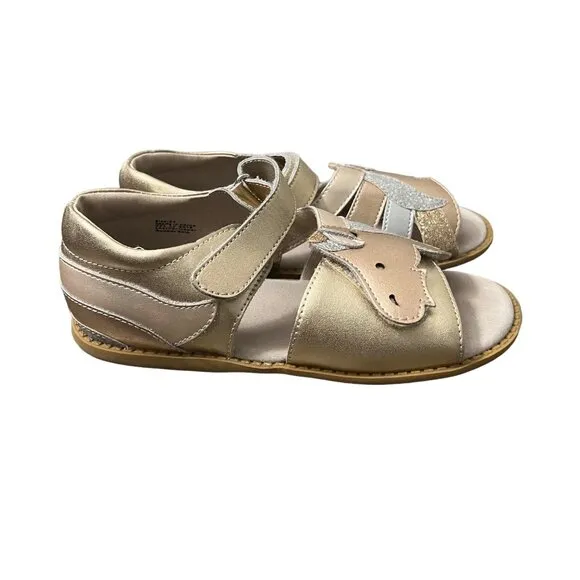 **NFS. Livie Luca Gold Rose Glitter Unicorn Leather Strappy Sandals Girls 2