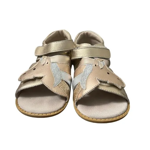**NFS. Livie Luca Gold Rose Glitter Unicorn Leather Strappy Sandals Girls 2