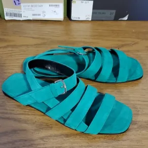 Nib $495 Alumnae Teal Strappy Sandals