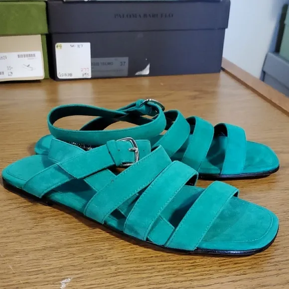 Nib $495 Alumnae Teal Strappy Sandals