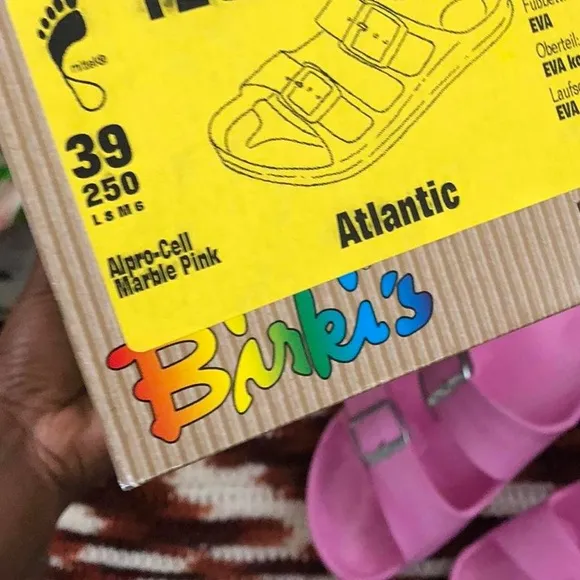 NIB Birkis Birkenstock Fussbett Marble Pink EVA Sandals Thong Flip Flops Shoes