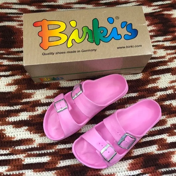 NIB Birkis Birkenstock Fussbett Marble Pink EVA Sandals Thong Flip Flops Shoes