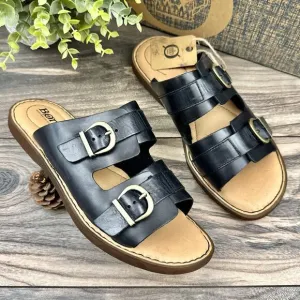 NIB Born Henna 7M Comfort Black Leather Slide Sandals