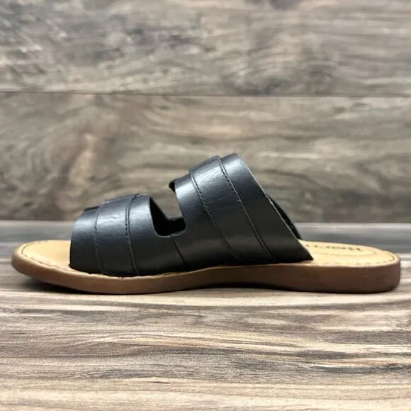 NIB Born Henna 7M Comfort Black Leather Slide Sandals