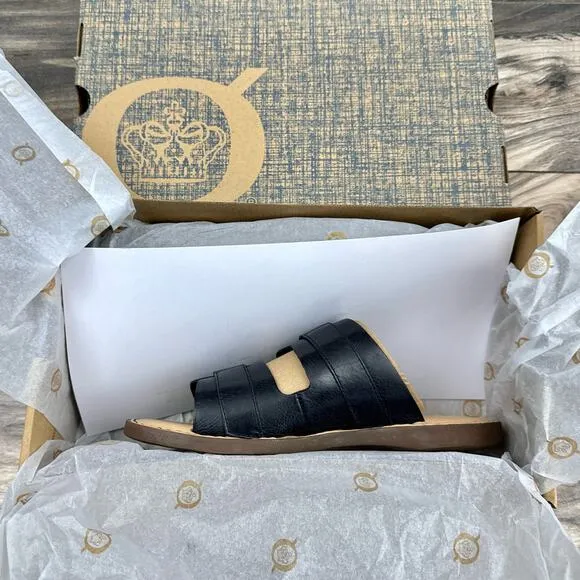 NIB Born Henna 7M Comfort Black Leather Slide Sandals