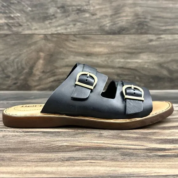 NIB Born Henna 7M Comfort Black Leather Slide Sandals