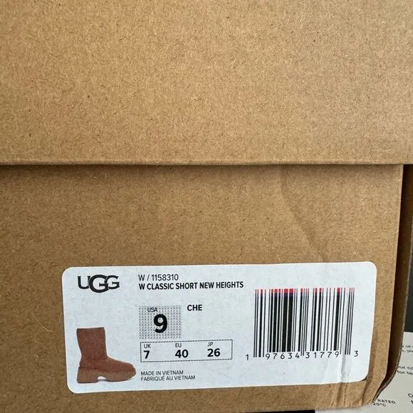 NIB NWT UGG Classic New Heights Short Women’s Sterling Boots Size 9 Chestnut