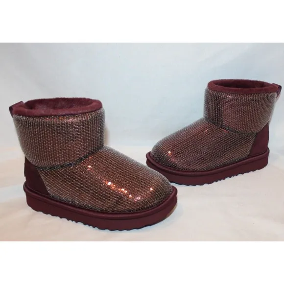NIB UGG Classic Short Sequin Sparkle Boots Toddler Burgundy‎