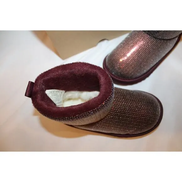 NIB UGG Classic Short Sequin Sparkle Boots Toddler Burgundy‎