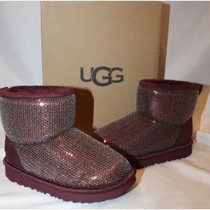 NIB UGG Classic Short Sequin Sparkle Boots Toddler Burgundy‎