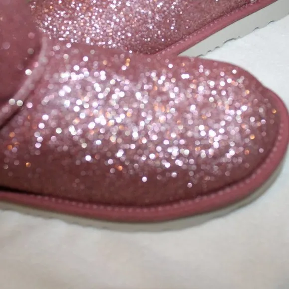 NIB UGG GLITTER‎ METALLIC CLASSIC SHORT PINK BOOTS YOUTH 4 WOMEN'S 5.5-6