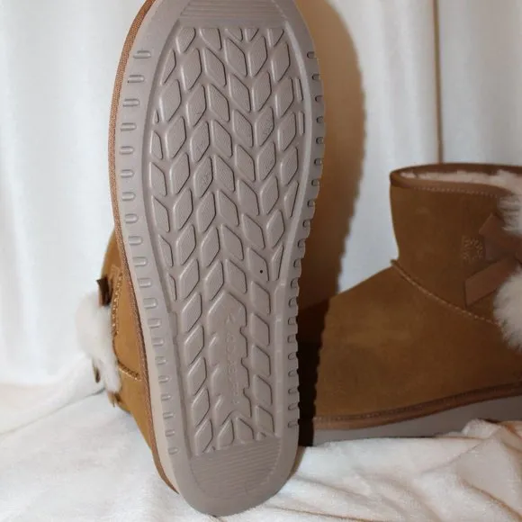 NIB UGG KOOLABURRA GIRL'S CLASSIC SHORT SUEDE FUR LINED‎ WINTER BOOTS CHESTNUT