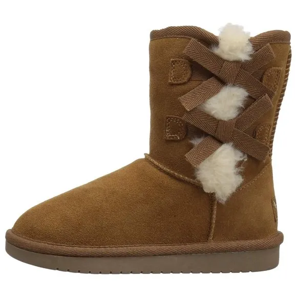 NIB UGG KOOLABURRA GIRL'S CLASSIC SHORT SUEDE FUR LINED‎ WINTER BOOTS CHESTNUT