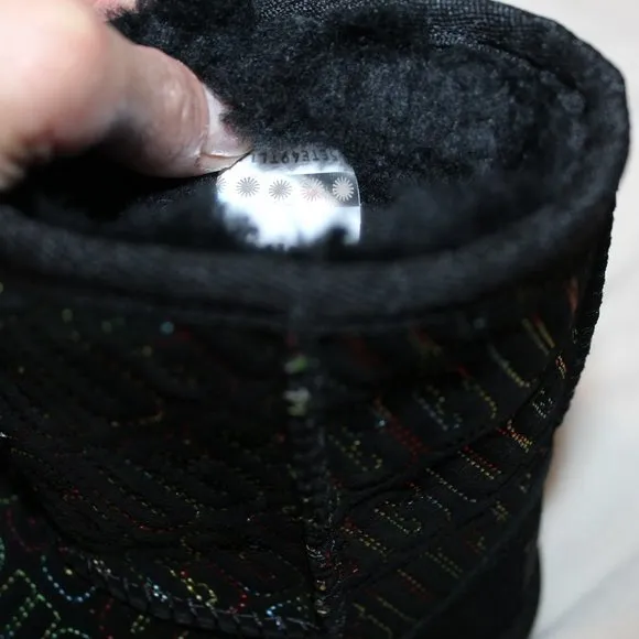 NIB‎ UGG TODDLER GIRL'S LOGO STITCH SUEDE SHEARLING BOOTS BLACK