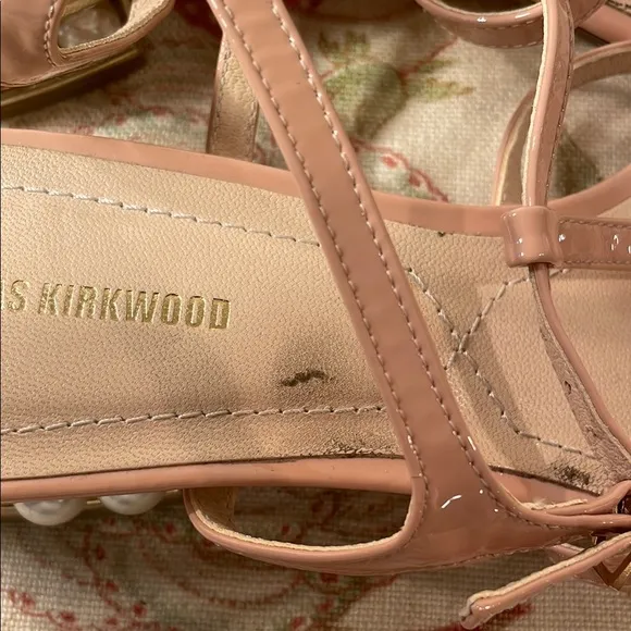 Nicholas Kirkwood Casati Praline Nude Sandals with Ankle Straps Faux Pearl Heel