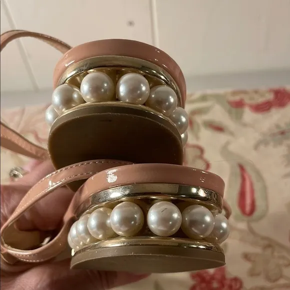 Nicholas Kirkwood Casati Praline Nude Sandals with Ankle Straps Faux Pearl Heel
