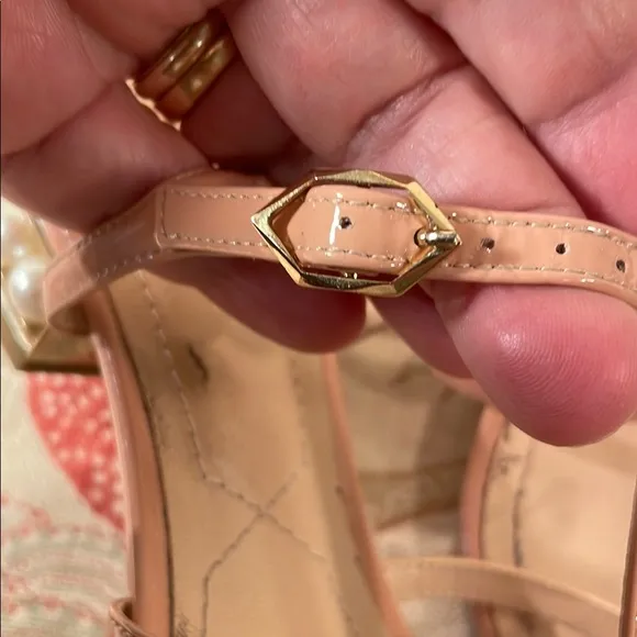 Nicholas Kirkwood Casati Praline Nude Sandals with Ankle Straps Faux Pearl Heel
