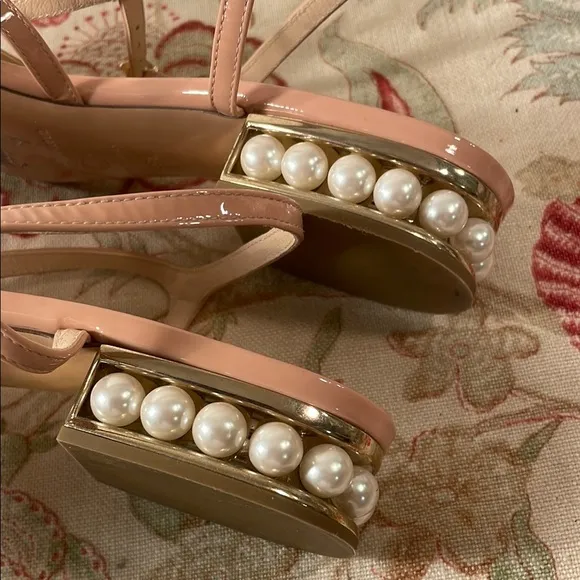 Nicholas Kirkwood Casati Praline Nude Sandals with Ankle Straps Faux Pearl Heel