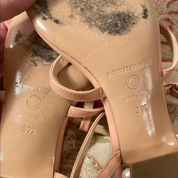 Nicholas Kirkwood Casati Praline Nude Sandals with Ankle Straps Faux Pearl Heel