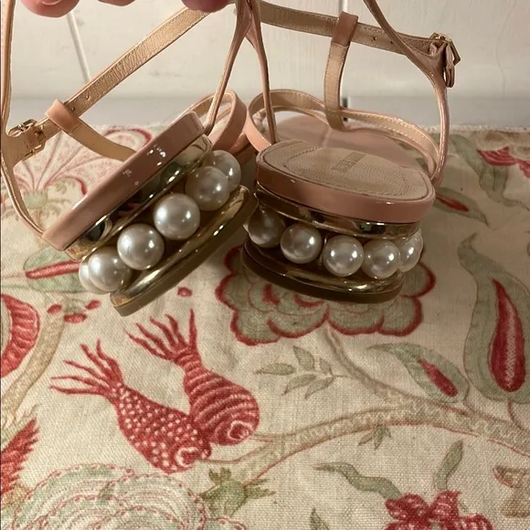 Nicholas Kirkwood Casati Praline Nude Sandals with Ankle Straps Faux Pearl Heel